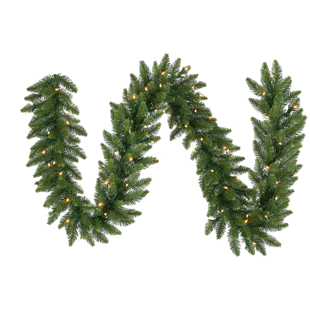 Christmastopia.com 9 Foot Camdon Fir Artificial Christmas Garland 14 Inch Wide 100 LED M5 Italian Warm White Mini Lights