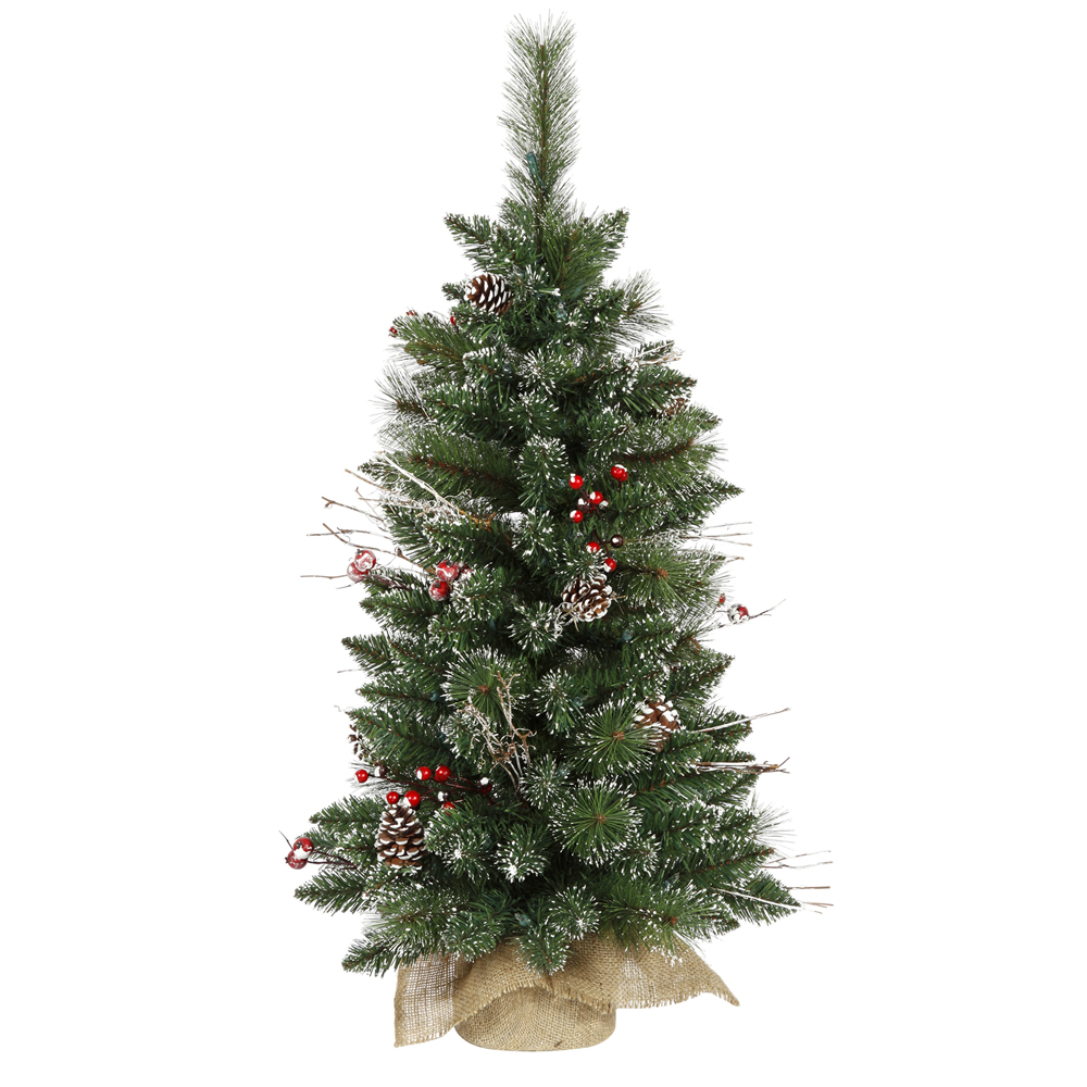 3 Foot Snow Tipped Pine and Berry Artificial Christmas Tree Unlit