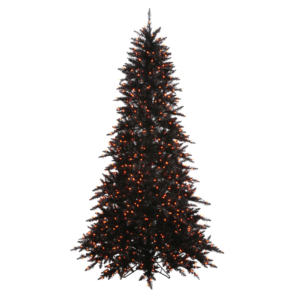 12 Foot Black Artificial Halloween Tree 1800 Incandescent Orange Mini Lights