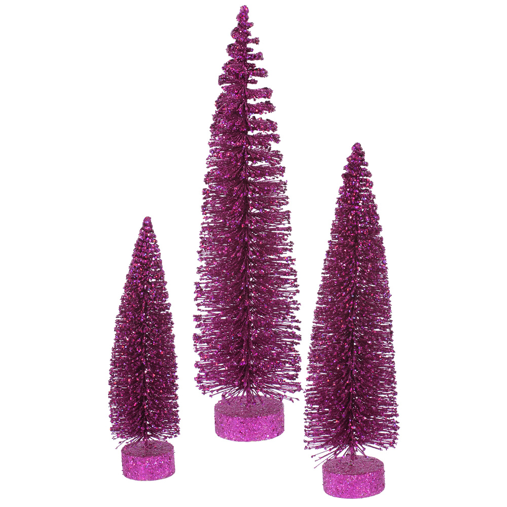 20 Inch Magenta Glitter Oval Artificial Christmas Village Trees Unlit
