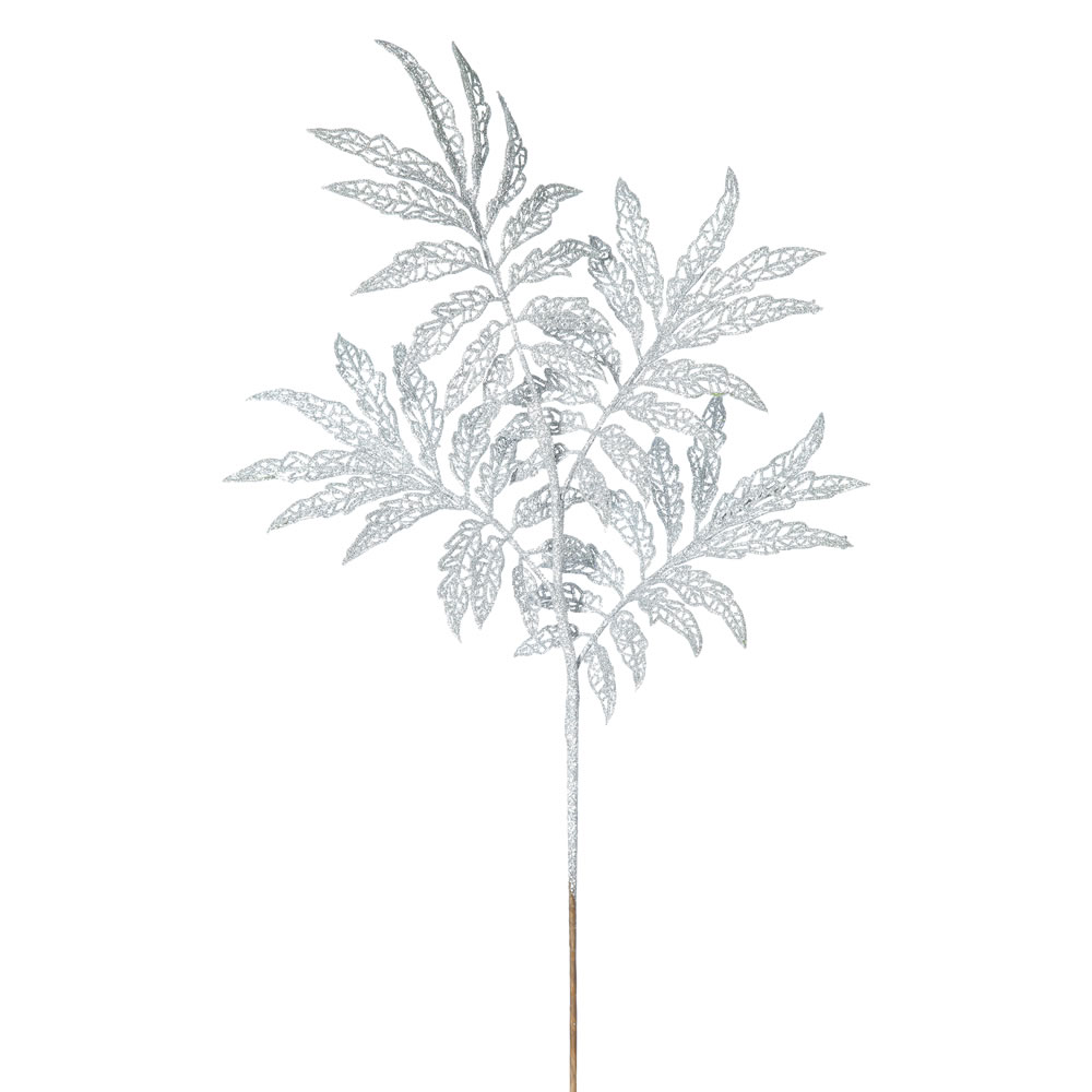 22 Inch Silver Sumac Glitter Leaf Decorative Artificial Christmas Spray