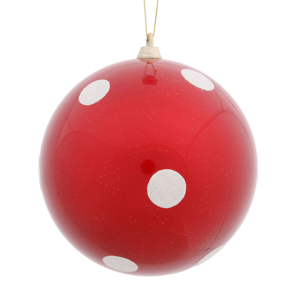 5.5 Inch Red Candy Polka Dot Round Christmas Ball Ornament