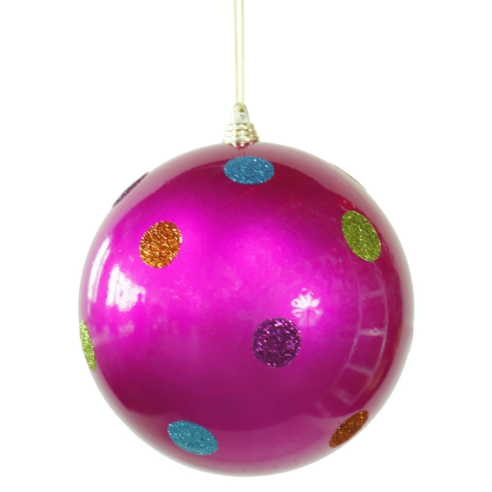 5.5 Inch Cerise Pink Candy Polka Dot Round Christmas Ball Ornament