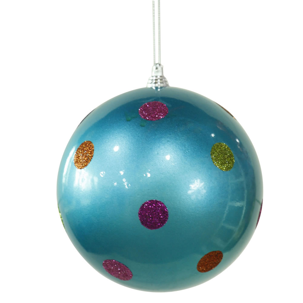 5.5 Inch Turquoise Candy Polka Dot Round Christmas Ball Ornament