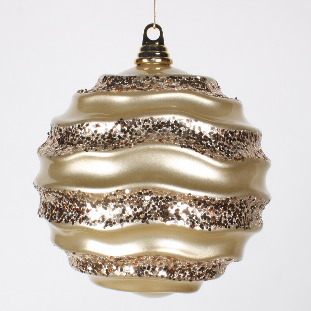 Christmastopia.com 8 Inch Champagne Candy Glitter Wave Round Christmas Ball Ornament​