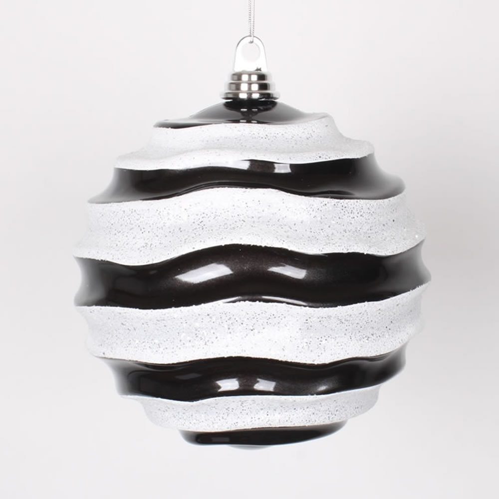 Christmastopia.com 8 Inch Black and White Candy Glitter Wave Round Christmas Ball Ornament