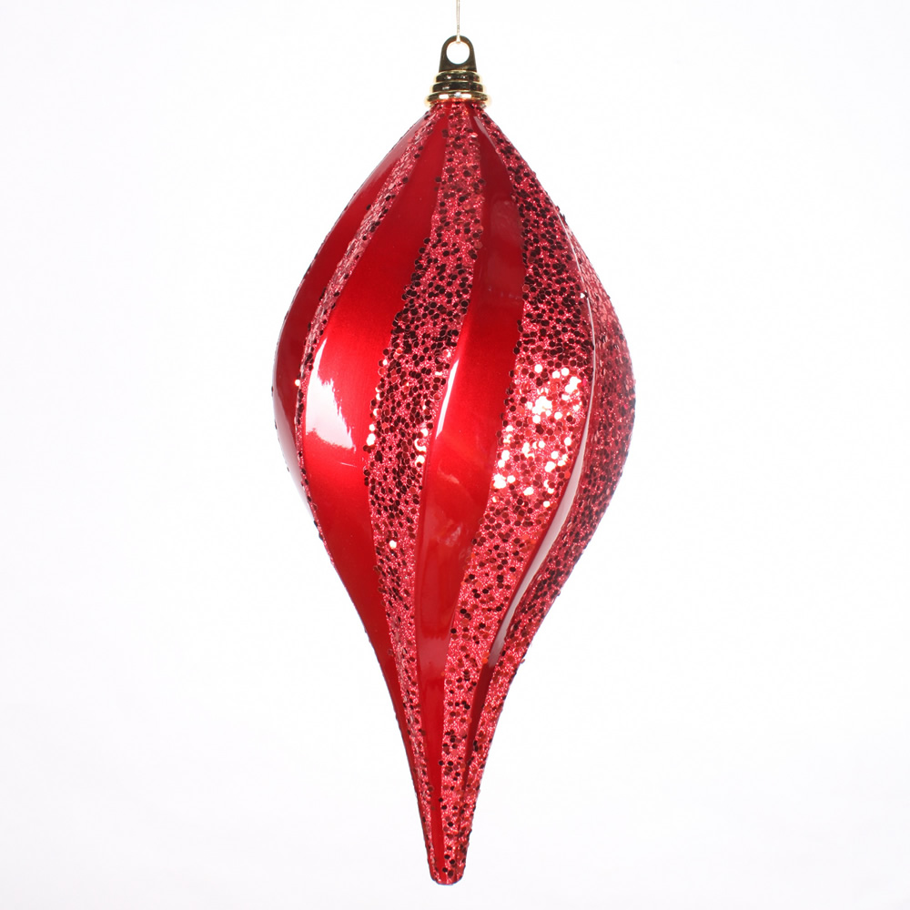 8 Inch Red Candy Glitter Swirl Drop Ornament