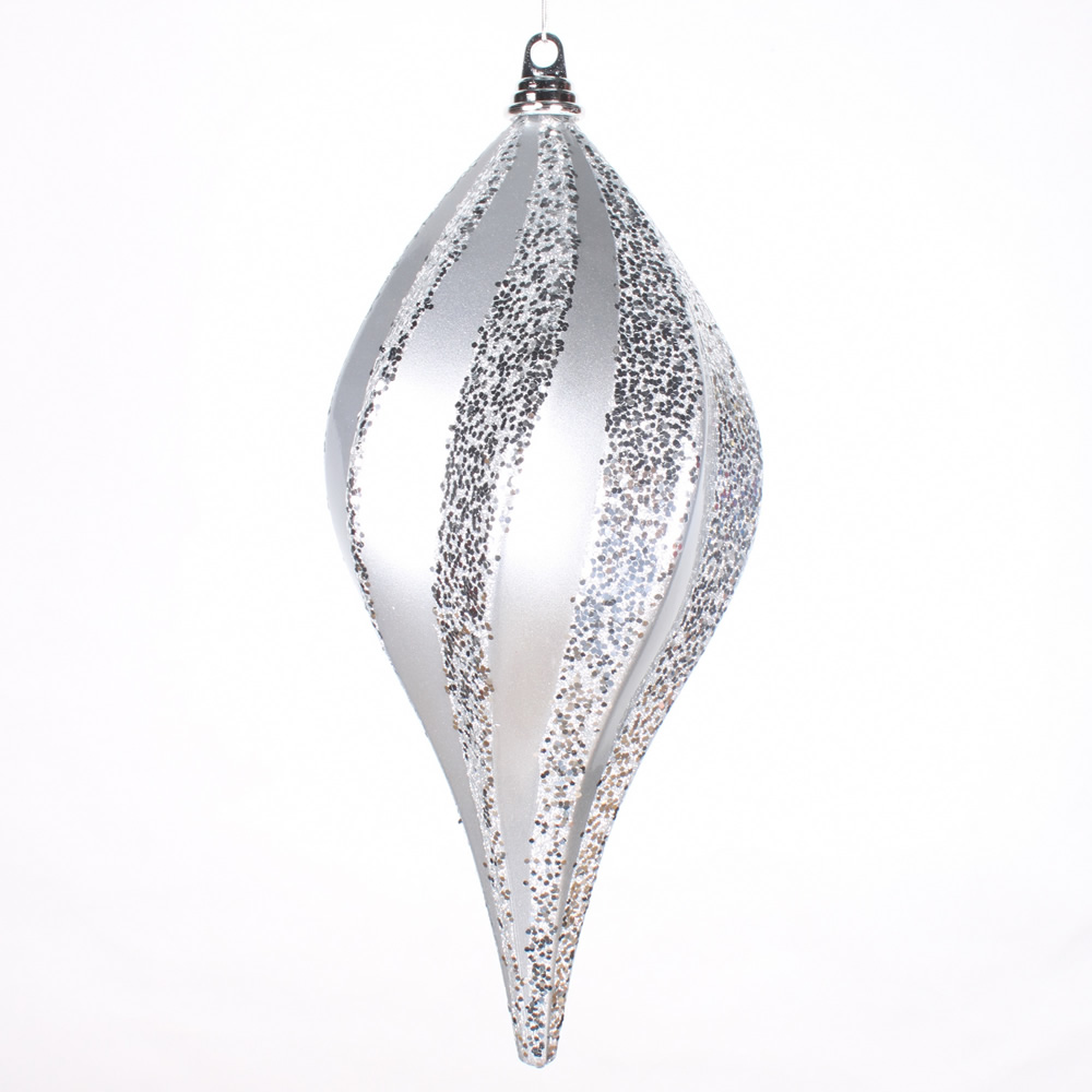 8 Inch Silver Candy Glitter Swirl Drop Ornament