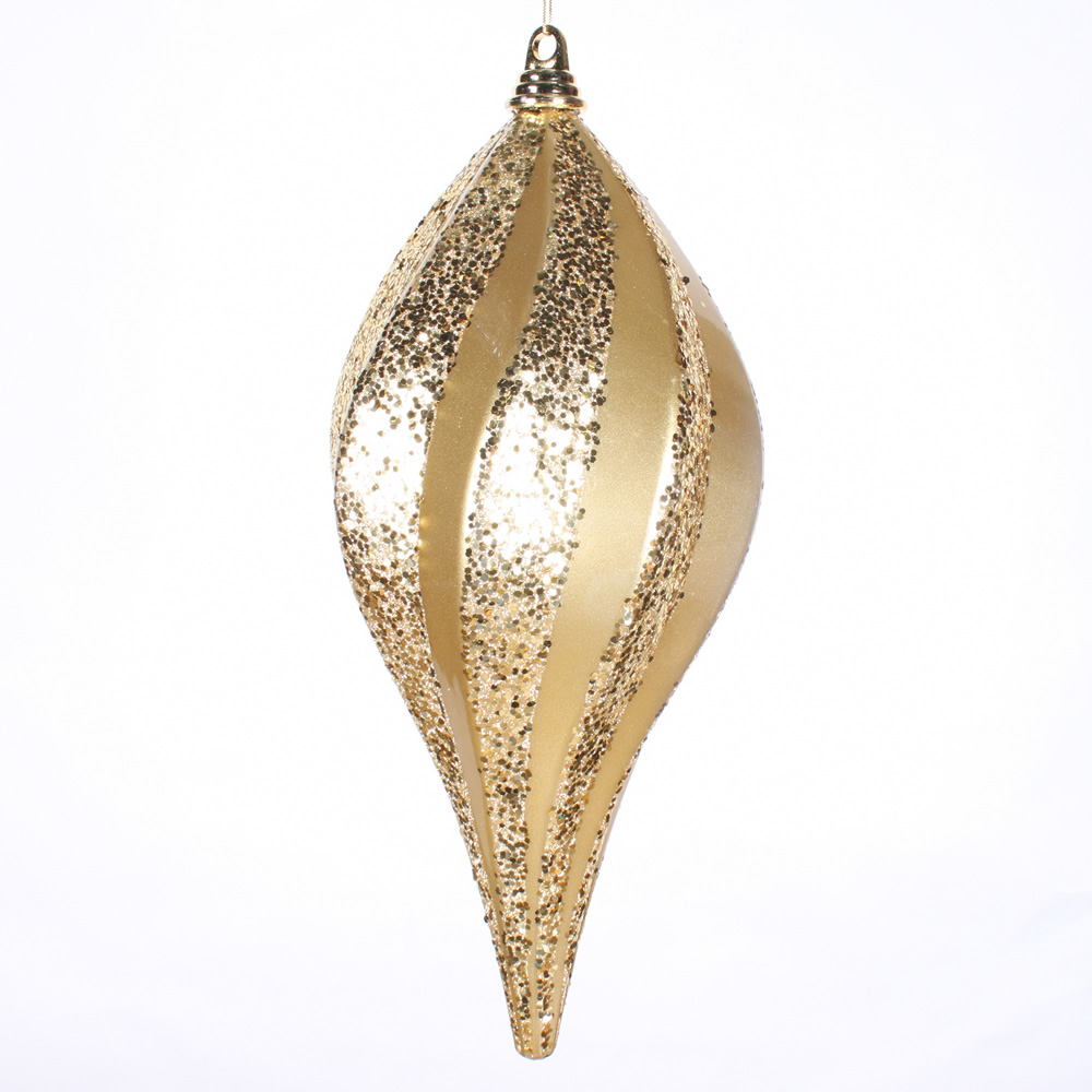 8 Inch Gold Candy Glitter Swirl Drop Mardi Gras Ornament