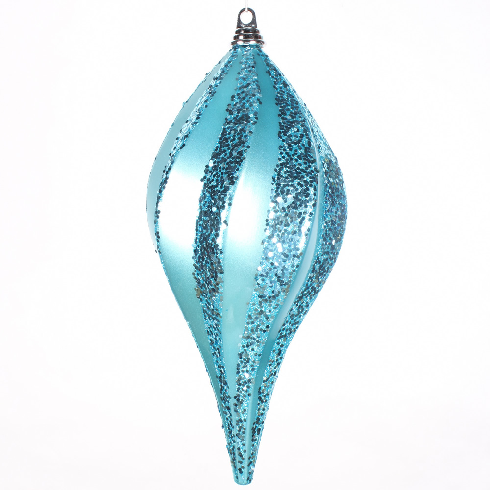 8 Inch Teal Candy Glitter Swirl Drop Ornament