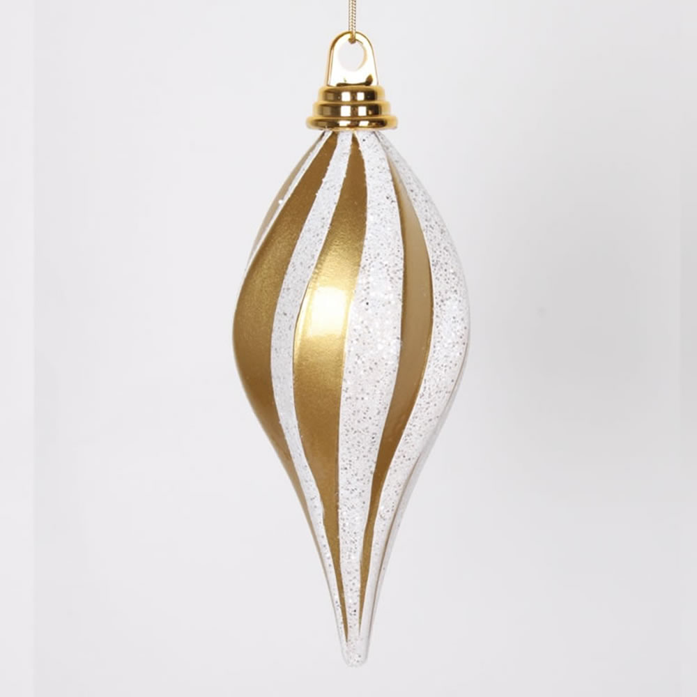 Christmastopia.com - 8 Inch Gold And Silver Candy Glitter Swirl Drop Ornament
