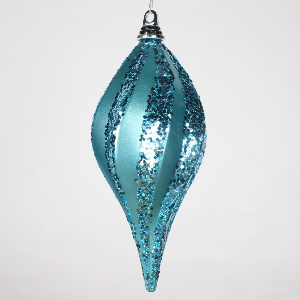 12 Inch Turquoise Candy Glitter Swirl Drop Christmas Ornament