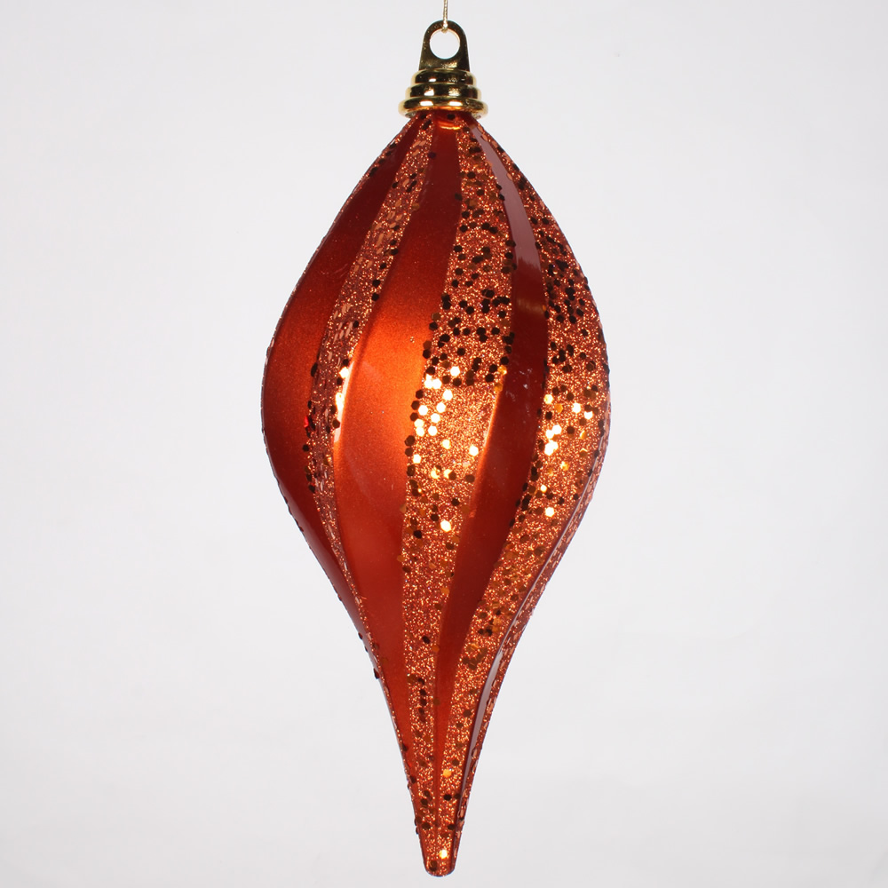 12 Inch Burnished Orange Candy Glitter Swirl Drop Christmas Ornament
