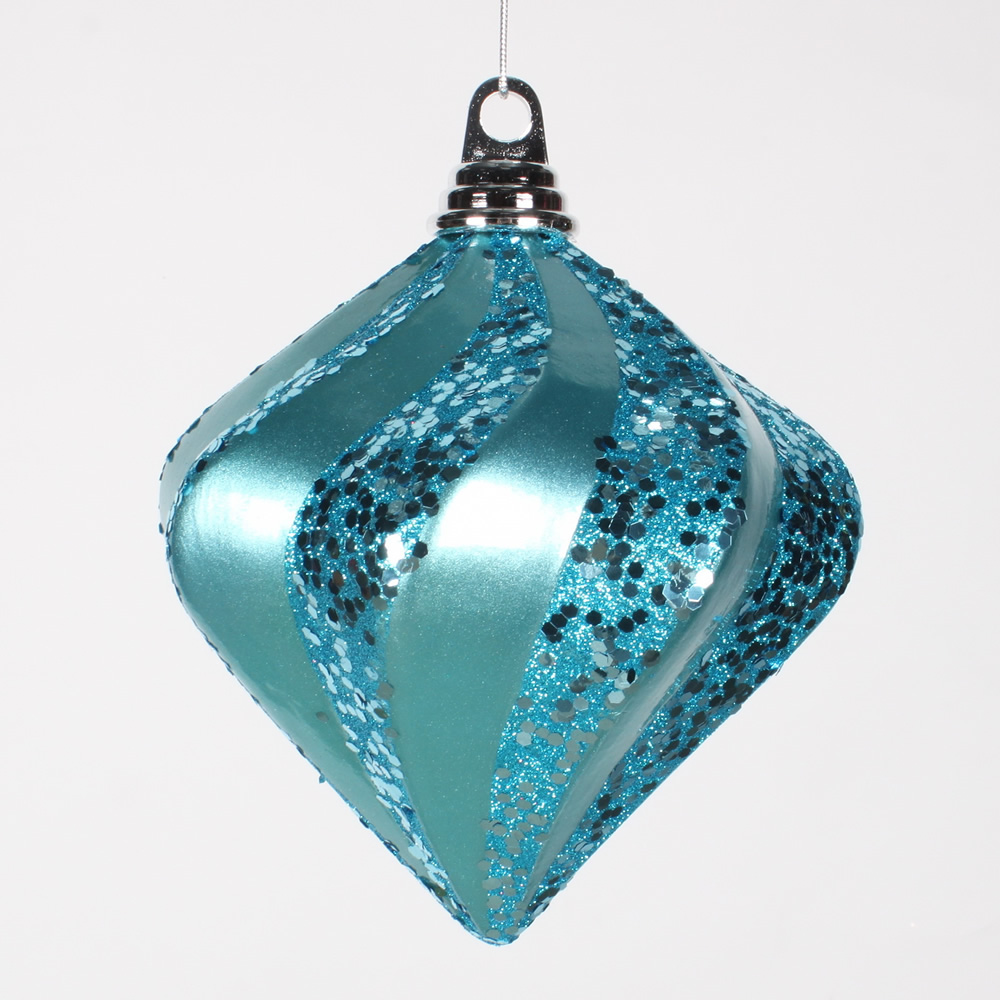 6 Inch Teal Candy Glitter Swirl Diamond Christmas Ornament