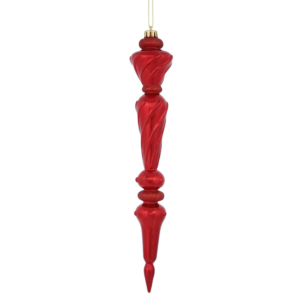 12 Inch Red Shiny Glitter Drop Icicle Christmas Ornament Shatterproof
