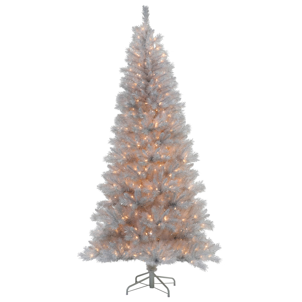 9 Foot Silver White Artificial Christmas Tree 700 Incandescent Clear Mini Lights