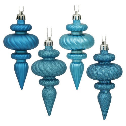 4 Inch Turquoise Christmas Finial Ornament Assorted Finishes Set of 8 Shatterproof