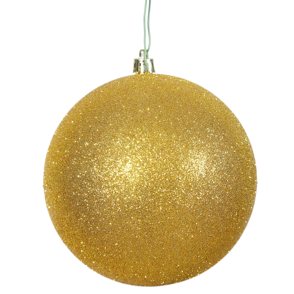 4 Inch Gold Glitter Christmas Ball Ornament Shatterproof 6 per Set