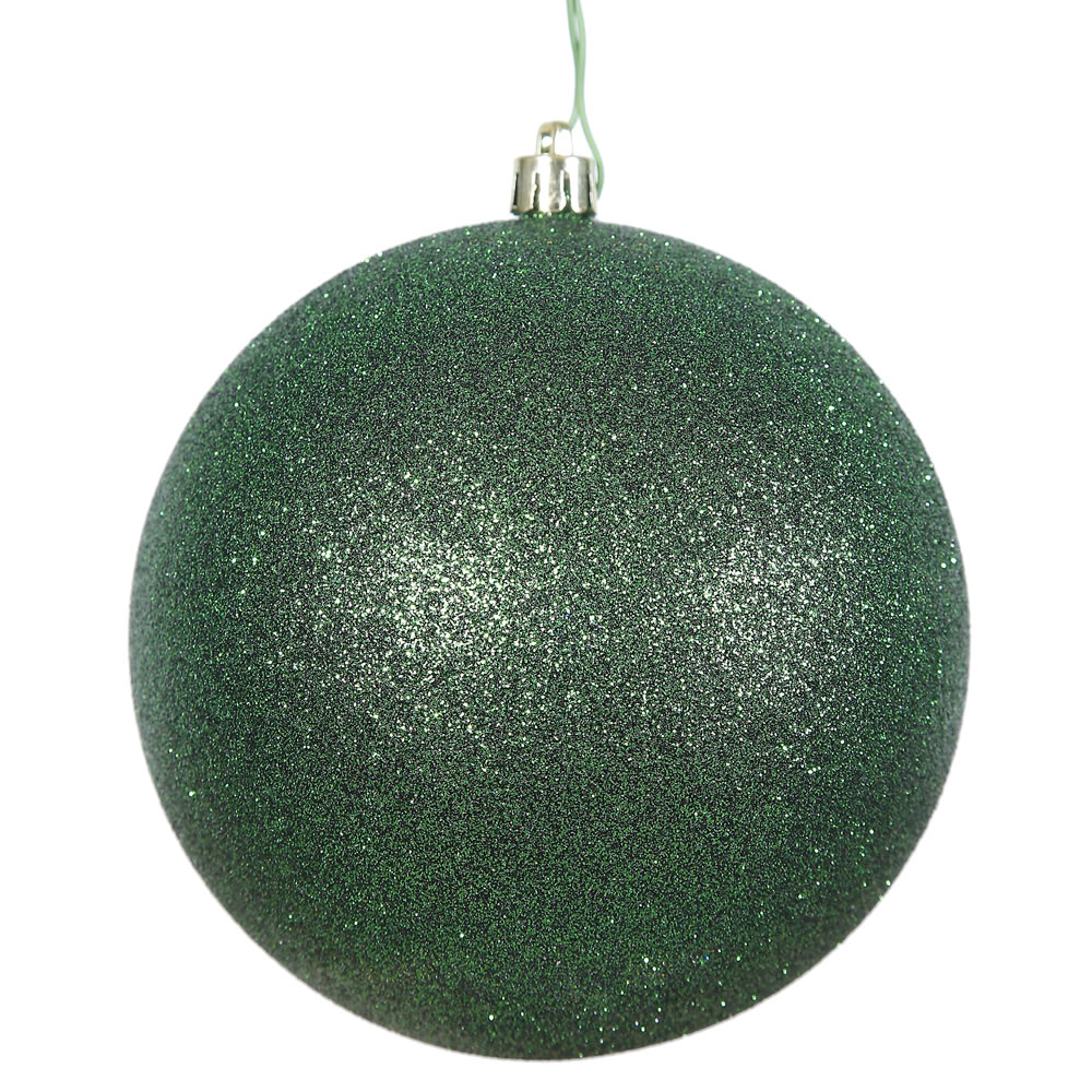 4 Inch Emerald Glitter Ball Drilled 6 per Set