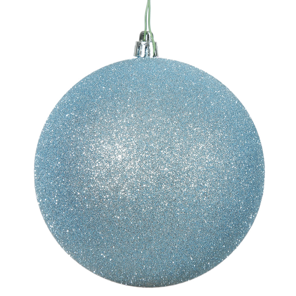 4 Inch Baby Blue Glitter Ball Drilled 6 per Set