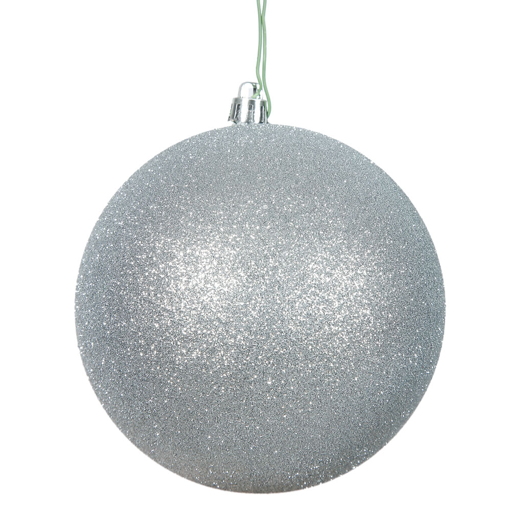 6 Inch Silver Glitter Round Shatterproof UV Christmas Ball Ornament 4 per Set
