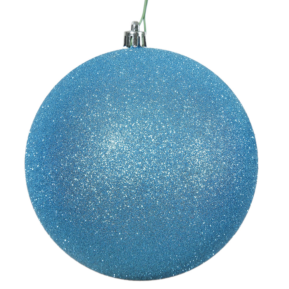 6 Inch Turquoise Glitter Round Christmas Ball Ornament Shatterproof UV