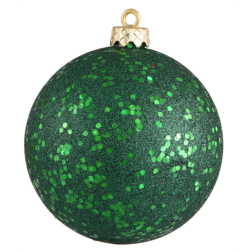 6 Inch Emerald Sequin Round Christmas Ball Ornament Shatterproof 4 per Set
