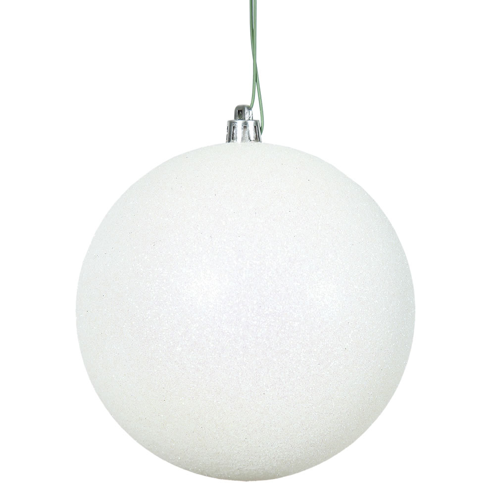 8 Inch White Glitter Christmas Ball Ornament Shatterproof