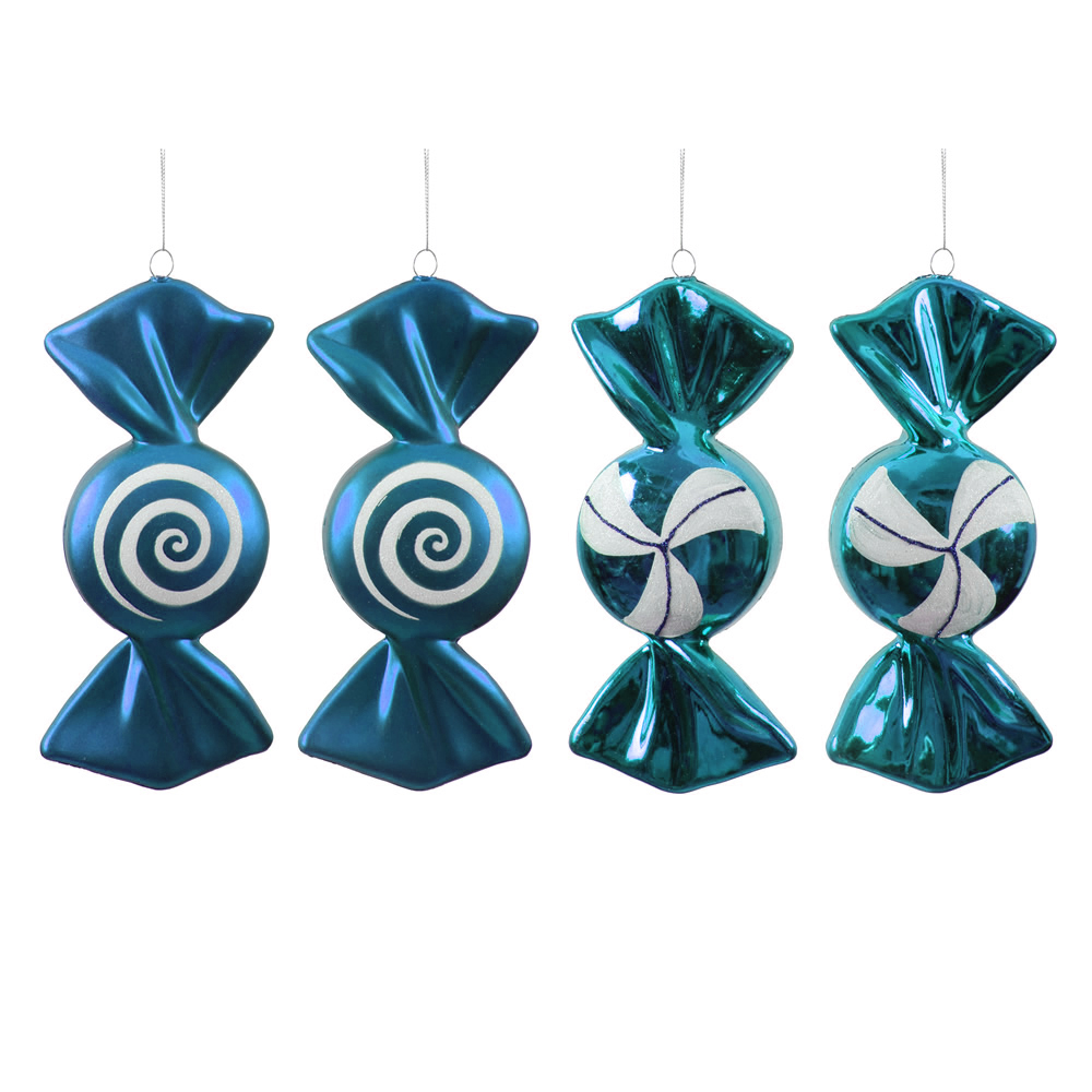 Christmastopia.com 4 Inch Teal and White Candy Christmas Ornament Set