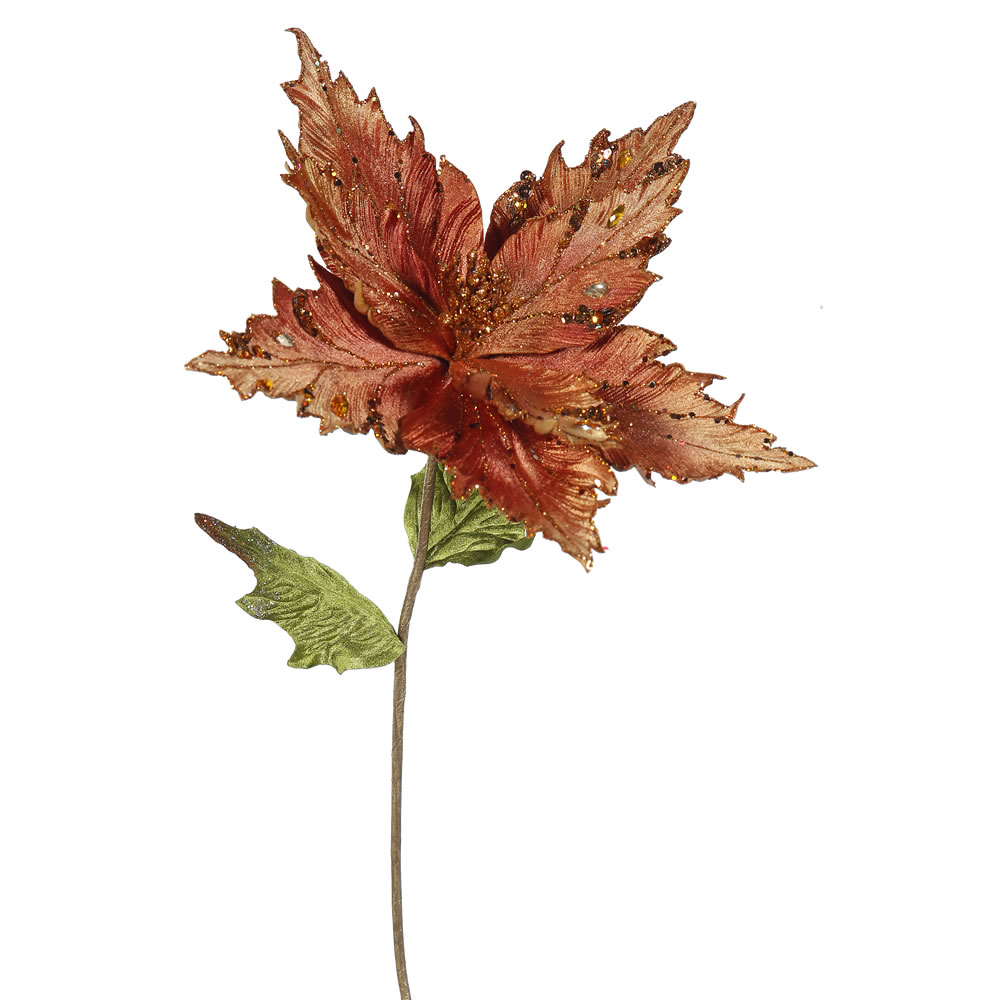 26 Inch Copper Velvet Poinsettia Decorative Christmas Floral Pick 3 per Set