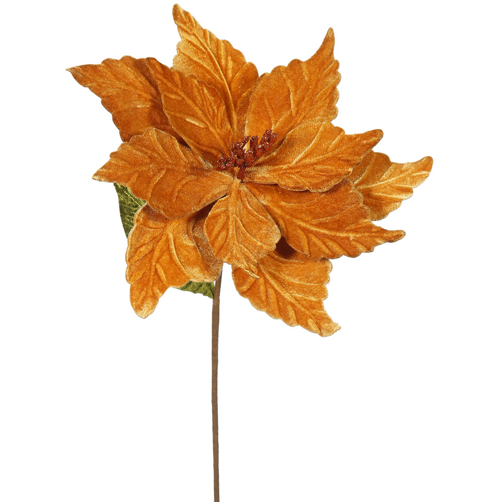 22 Inch Copper Poinsettia Artificial Christmas Floral Stem 6 Per Set
