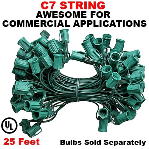 25 Foot C7 Socket Christmas Light Set 12 Inch Spacing Green Wire