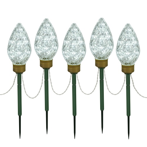 LED Faceted C9 Bulb Style Cool White Lawn Stake Christmas Pathway Light Set