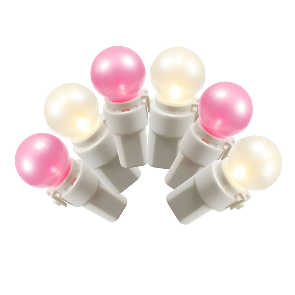 50 LED G15 Pink And White Satin Wedding Light Set White Wire