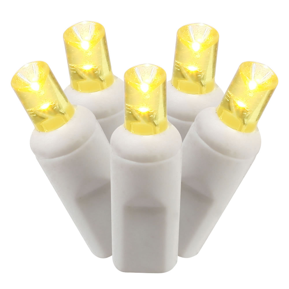 100 Commercial Grade LED 5MM Wide Angle Polka Dot Yellow Easter Light Set White Wire