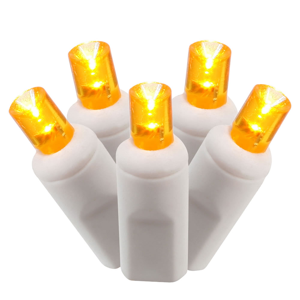 100 Commercial Grade LED 5MM Wide Angle Polka Dot Orange Halloween Light Set White Wire