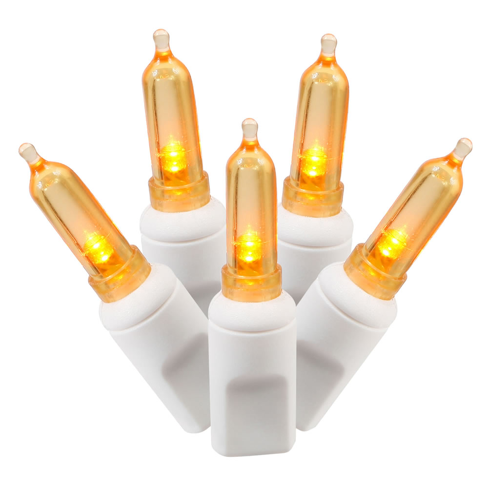 100 Commercial Grade LED M5 Italian Smooth Orange Halloween Mini Light Set White Wire