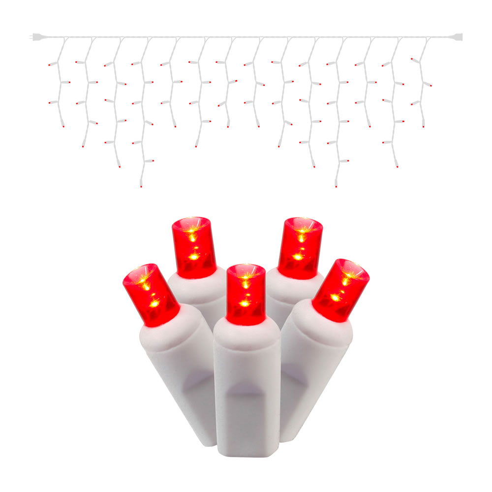 70 LED 5MM Wide Angle Polka Dot Red Icicle Christmas Lights 3.5 Inch Bulb Spacing White Wire