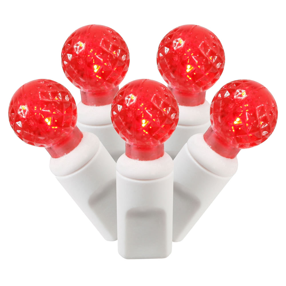 50 Commercial Grade LED G12 Red Christmas Light Set White Wire
