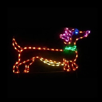 Dachshund Dog with Bow Female LED Lighted Outdoor Christmas Decoration
