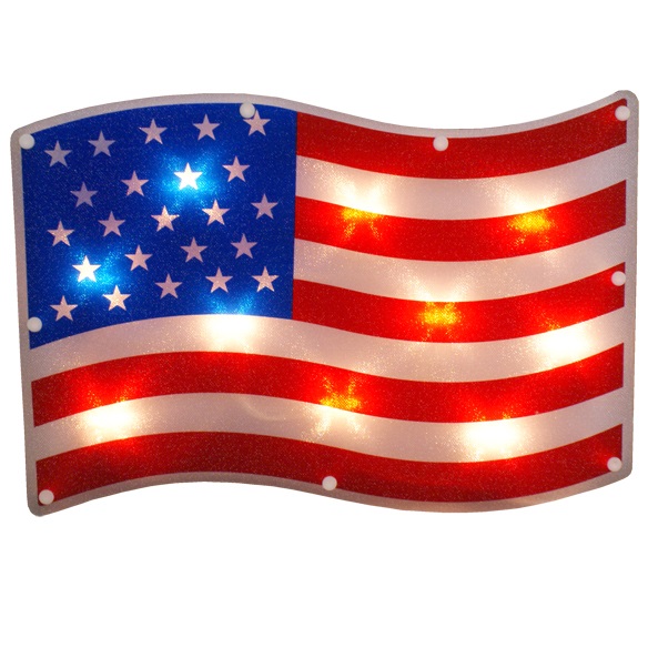 American Flag Lighted Window Patriotic Decoration - 10 Incandescent Mini Bulbs American Flag Lighted Window Patriotic Decoration - 10 Incandescent Mini Bulbs