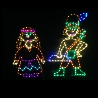 Harvest Native American Boy and Girl LED Lighted Outdoor Thanksgiving Decoration