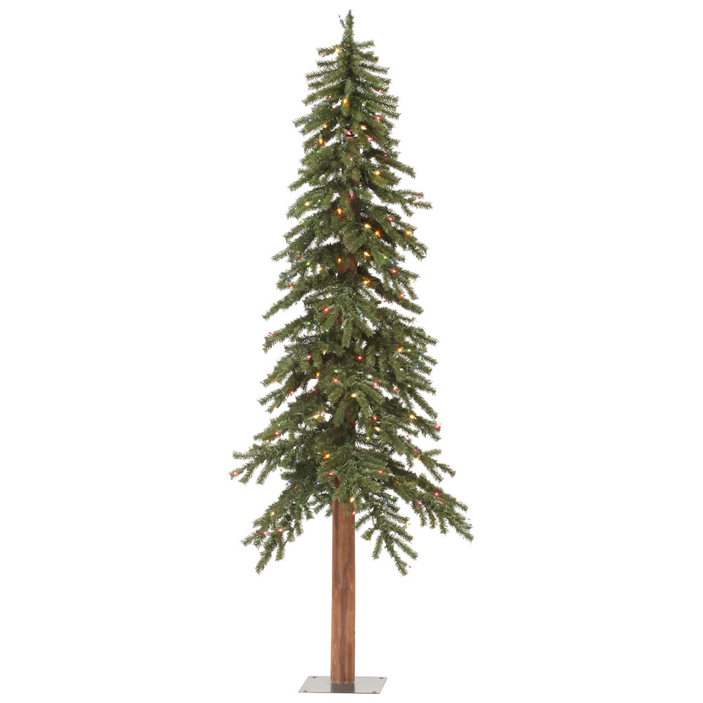 6 Foot Natural Alpine Artificial Christmas Tree 250 DuraLit Incandescent Multi Color Mini Lights
