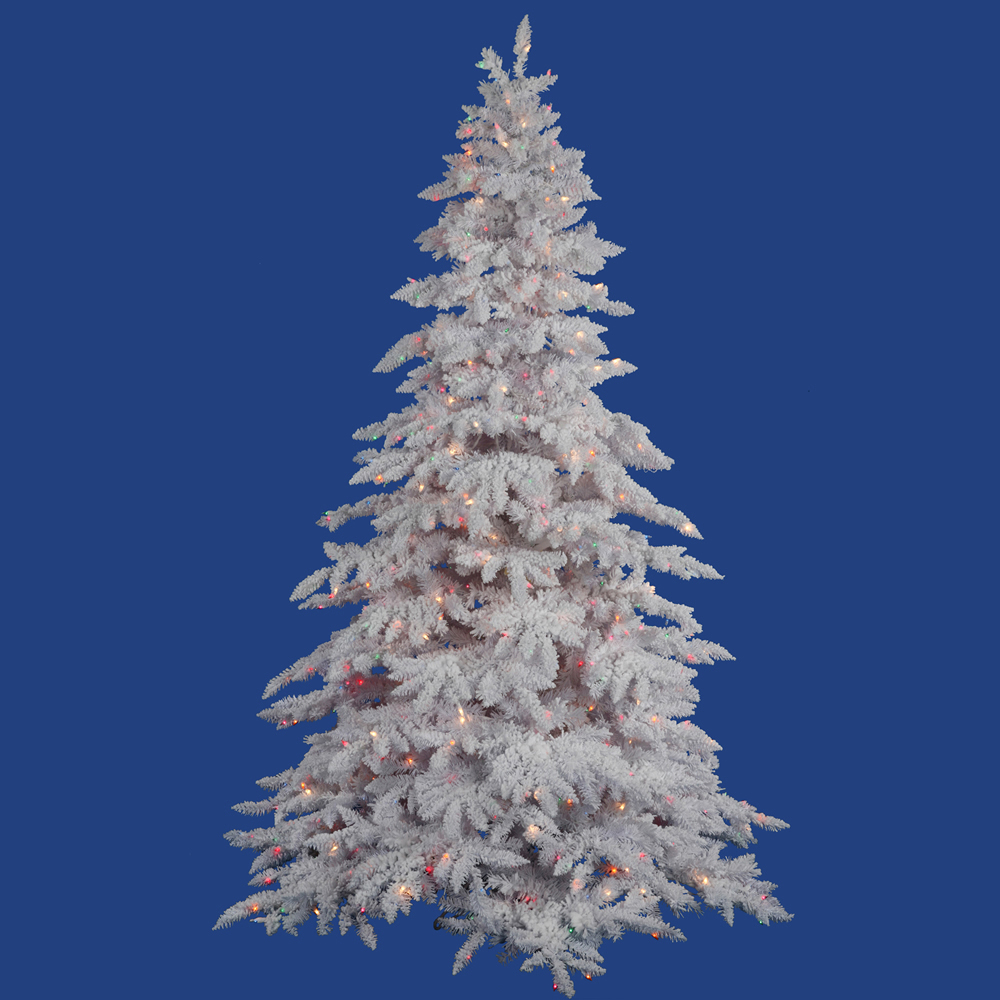 Christmastopia.com 10 Foot Flocked White Spruce Artificial Christmas Tree 1500 DuraLit Incandescent Multi Color Mini Lights