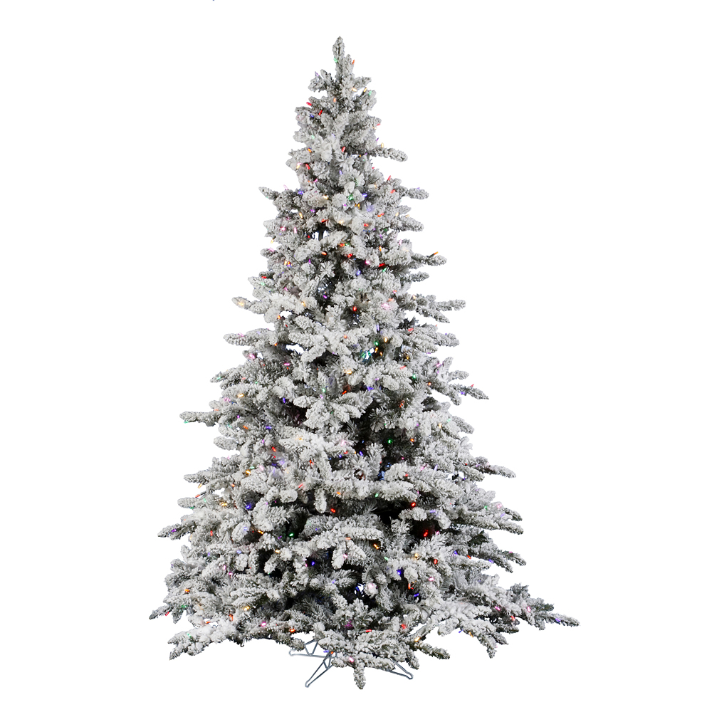 12 Foot Flocked Utica Artificial Christmas Tree 2150 LED M5 Italian Multi Color Mini Lights