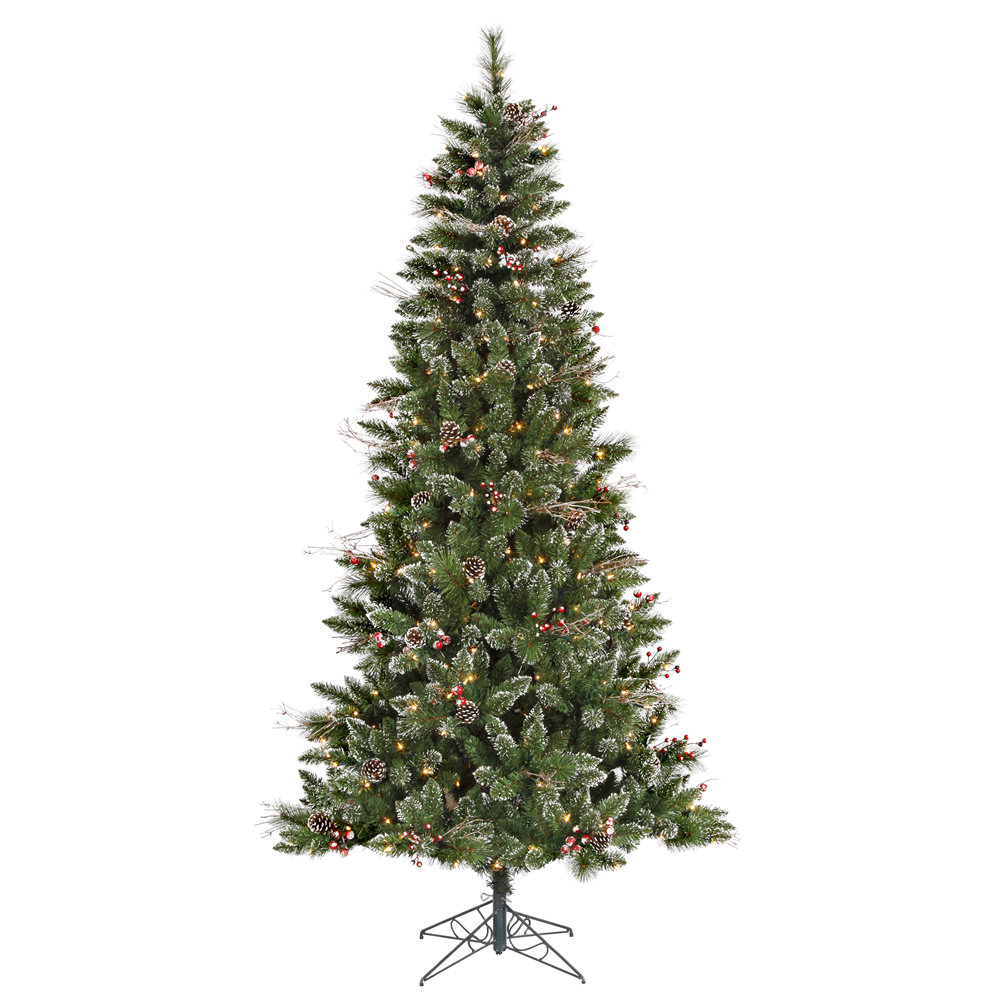 4.5 Foot Snow Tipped Pine and Berry Artificial Christmas Tree 150 DuraLit Incandescent Clear Mini Lights