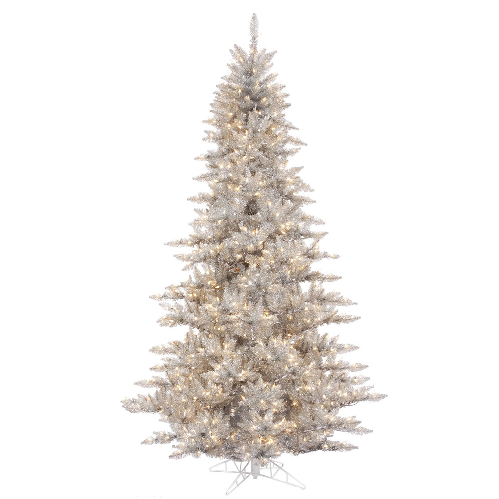 6.5 Foot Silver Tinsel Fir Artificial Christmas Tree with 600 Warm White LED Lights