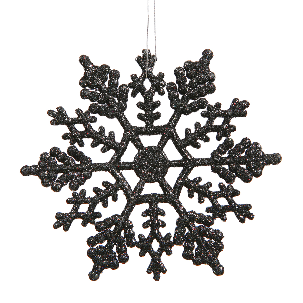 Christmastopia.com 4 Inch Jet Black Glitter Snowflake Christmas Ornament 2 per Set4