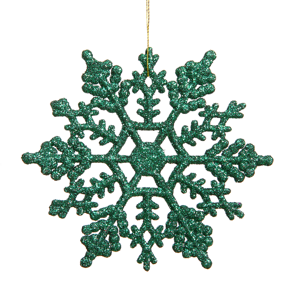 Christmastopia.com 6.25 Inch Green Glitter Snowflake Christmas Ornament 12 per Set