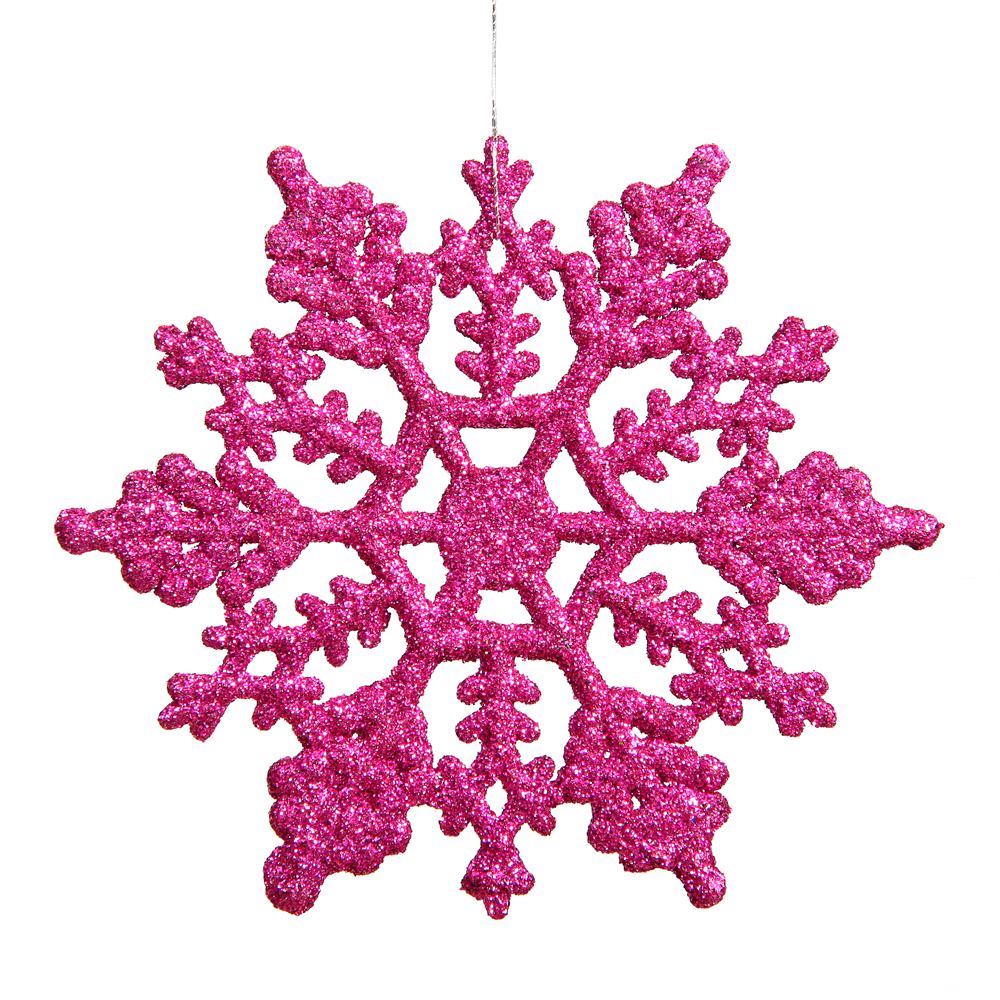 6.25 Inch Magenta Glitter Snowflake Christmas Ornament 12 per Set